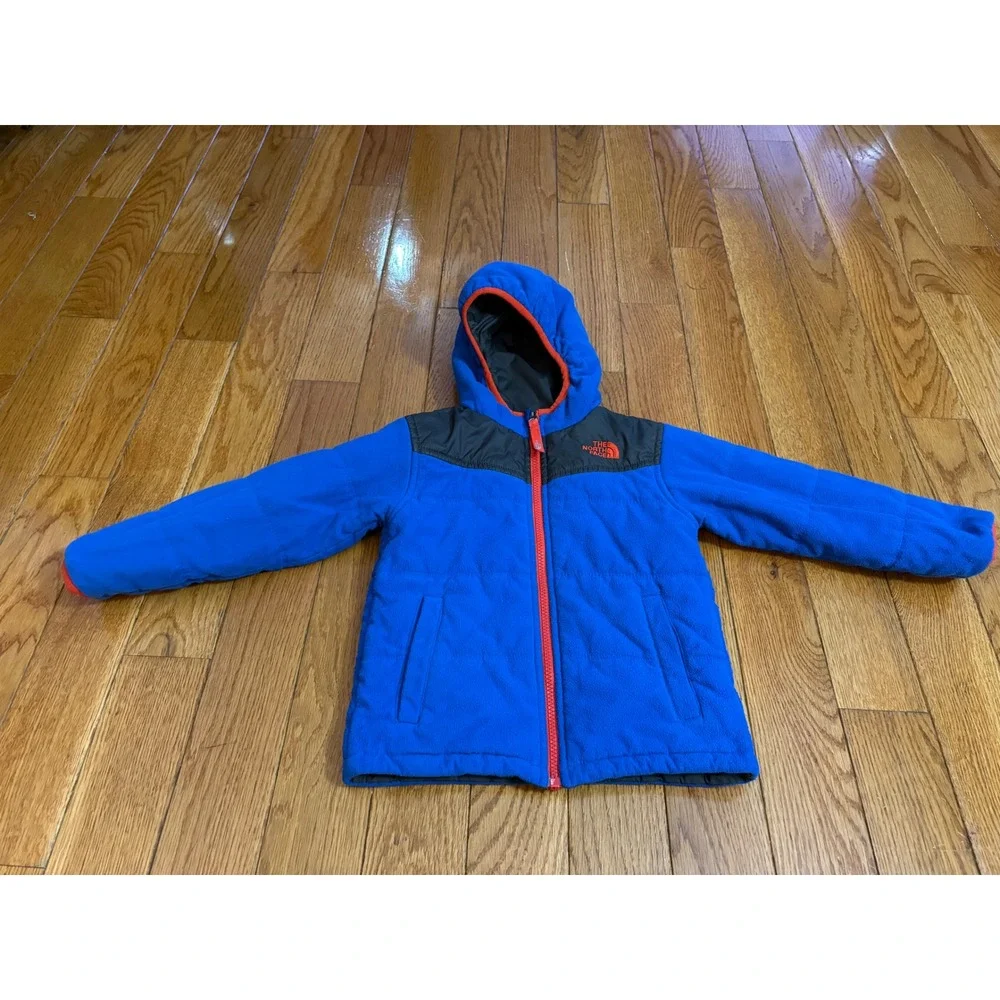The North Face Reversible Hooded Jacket Toddler 4T Blue Black Fleece Puffer‎